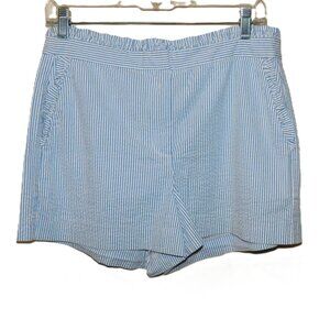 J. Crew Seersucker Shorts Size 8 Striped Ruffled High Waisted Pinstripe
